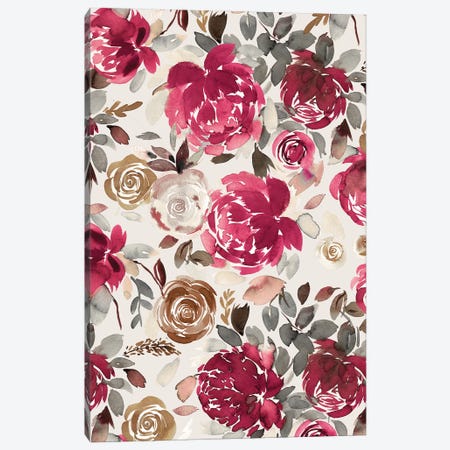 Peonies Roses Red Christmas Canvas Print #NDE414} by Ninola Design Canvas Print