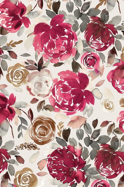 Floral & Botanical Patterns: Peonies Roses Red Christmas by Ninola Design