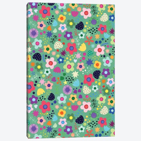 Psychedelic Flowers Green Canvas Print #NDE415} by Ninola Design Canvas Print