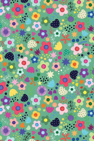 Ninola Design: Psychedelic Flowers Green by Ninola Design