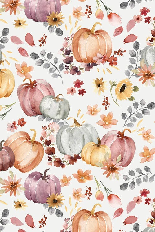 Pumpkins Floral Ecru