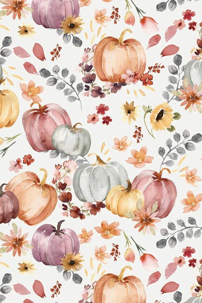 Pumpkins: Pumpkins Floral Ecru by Ninola Design