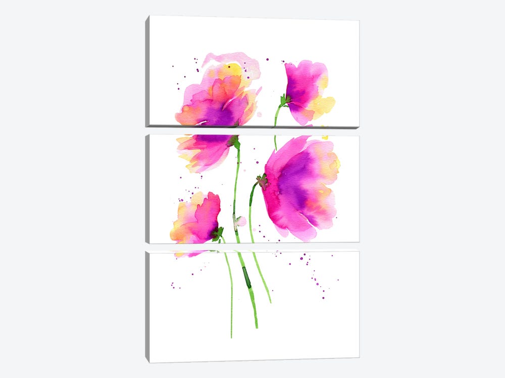 Abstract Poppies Pink by Ninola Design 3-piece Canvas Art