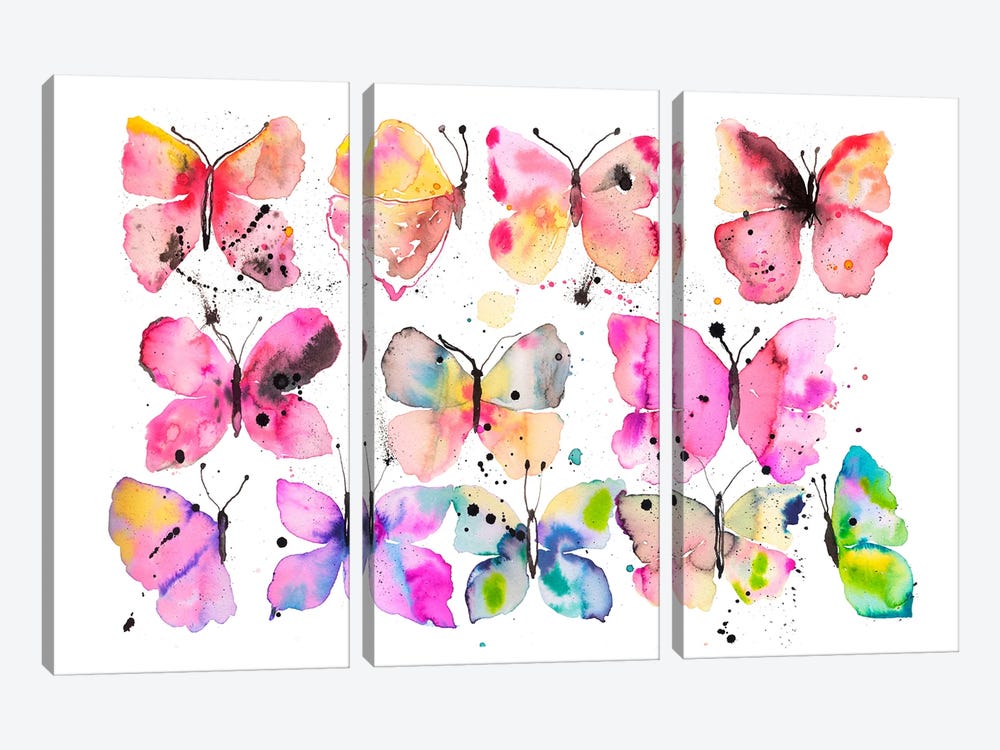 Artistic Butterflies Watercolor by Ninola Design 3-piece Canvas Art Print