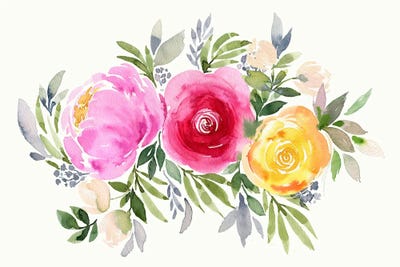 Bouquet Romantic 3 Roses Orange by Ninola Design framed canvas print