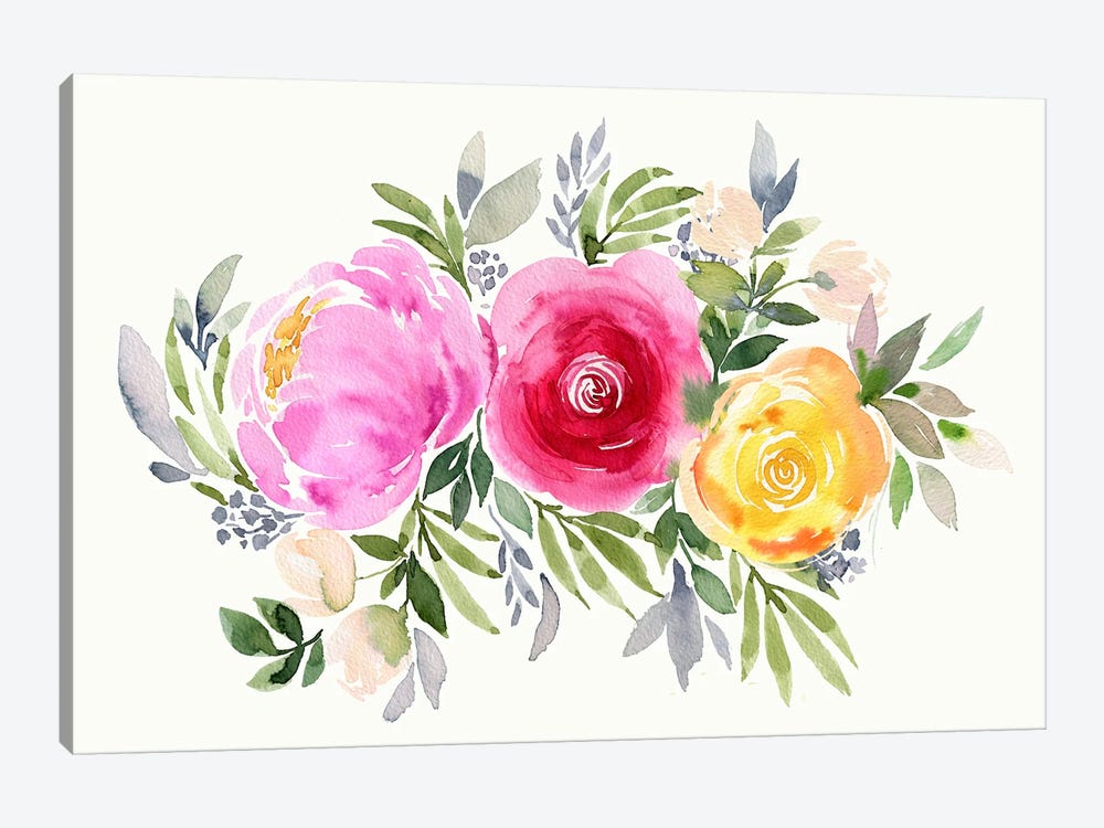 Bouquet Romantic 3 Roses Orange by Ninola Design 1-piece Canvas Art