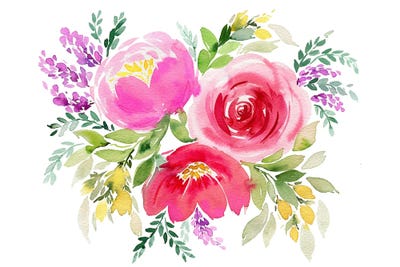 Bouquet Romantic 3 Roses Pink by Ninola Design framed canvas print