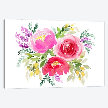 Bouquet Romantic 3 Roses Pink Canvas Print #NDE426} by Ninola Design Canvas Art