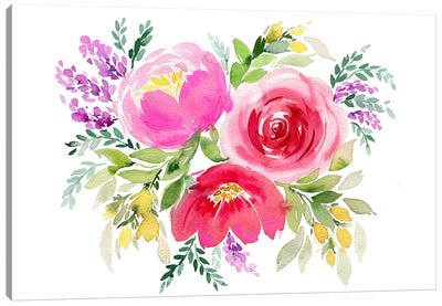 Bouquet Romantic 3 Roses Pink Canvas Art Print - Ninola Design