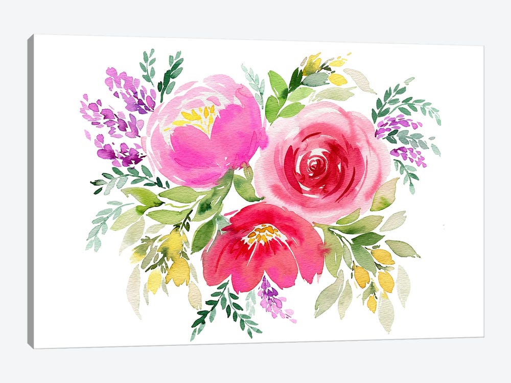 Bouquet Romantic 3 Roses Pink by Ninola Design 1-piece Art Print