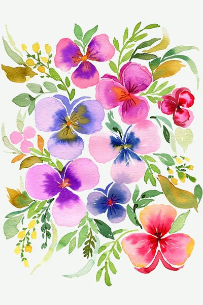 Watercolor Floral Pansies by Ninola Design framed canvas print