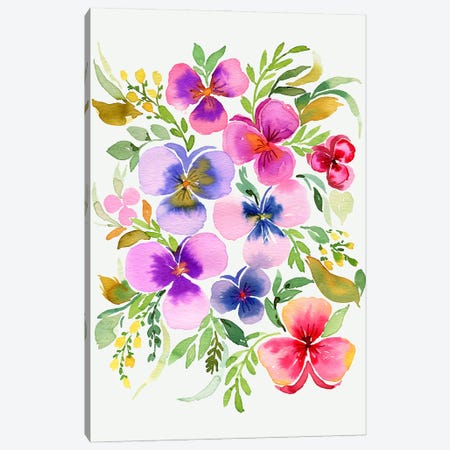 Watercolor Floral Pansies Canvas Print #NDE444} by Ninola Design Canvas Art