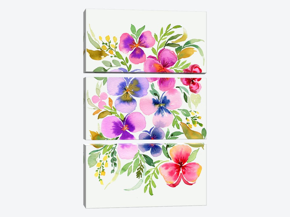 Watercolor Floral Pansies by Ninola Design 3-piece Art Print