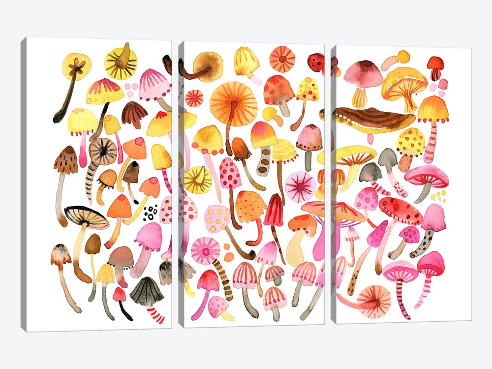 Forest Mushrooms by Ninola Design 3-piece Canvas Art Print