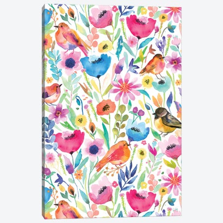 Hidden Whimsical Meadow Birds Color Canvas Print #NDE447} by Ninola Design Canvas Artwork