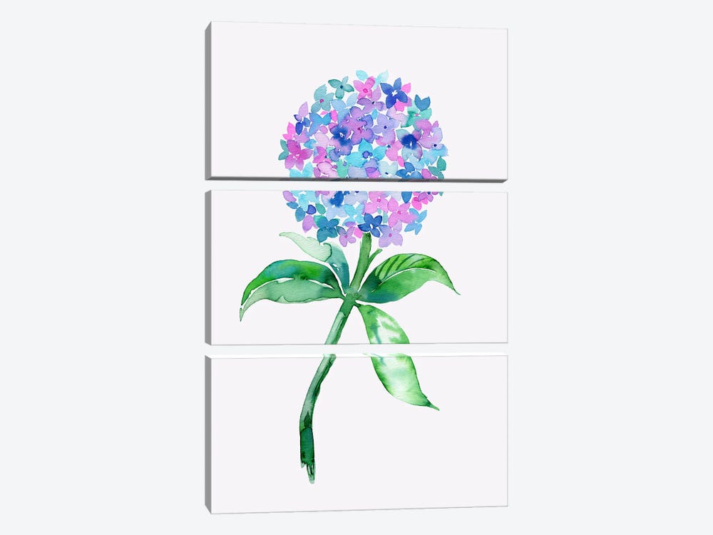 Watercolor Hydrangea Flower by Ninola Design 3-piece Canvas Print