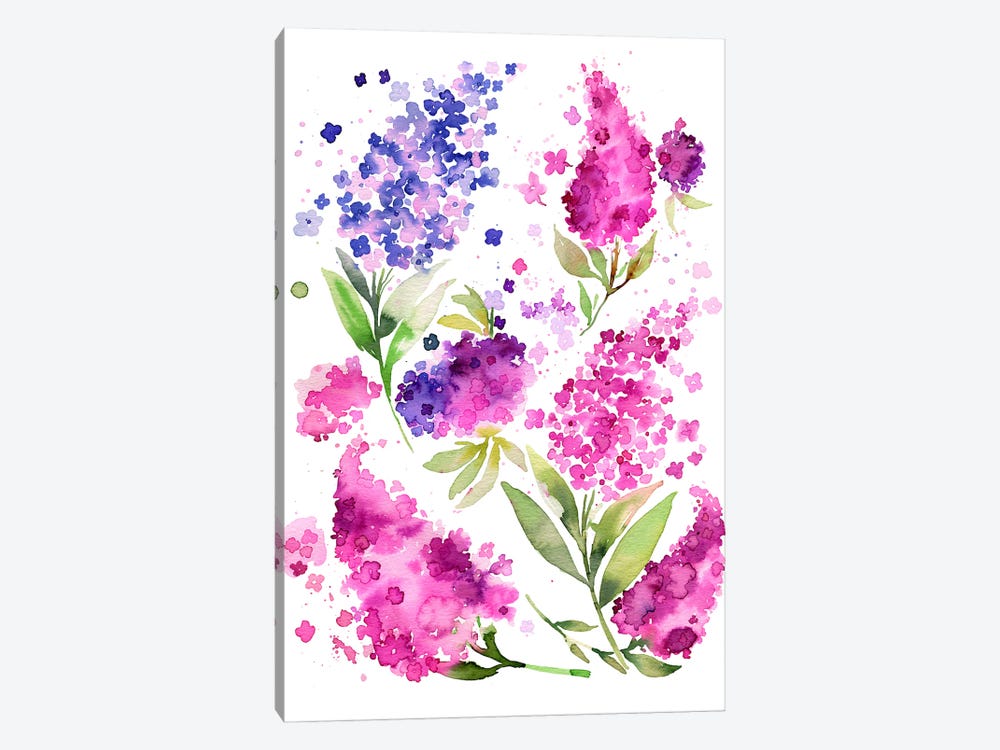 Watercolor Hydrangeas And Lilacs by Ninola Design 1-piece Canvas Wall Art
