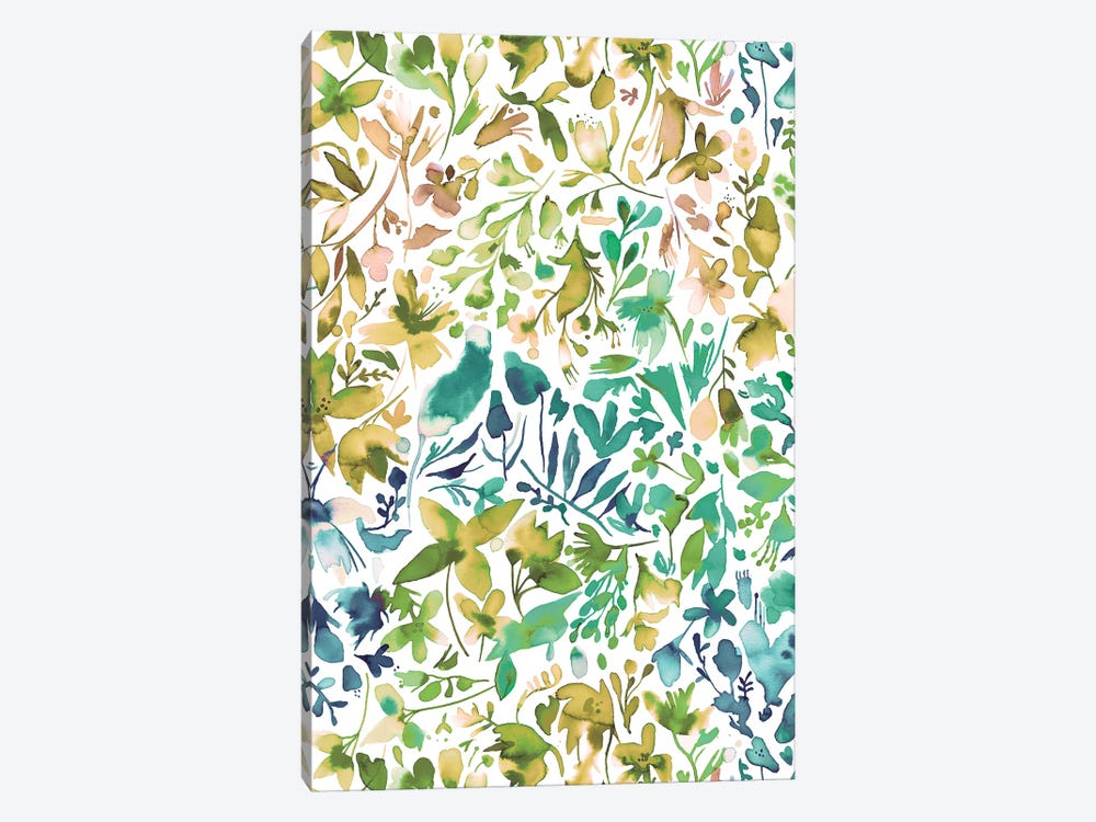 Green flowers and plants ivy by Ninola Design 1-piece Canvas Art Print
