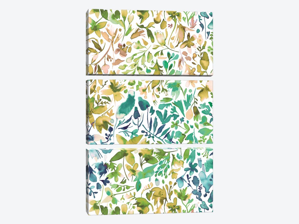 Green flowers and plants ivy by Ninola Design 3-piece Canvas Art Print