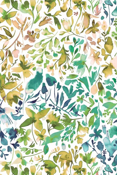 Granny Chic: Green flowers and plants ivy by Ninola Design