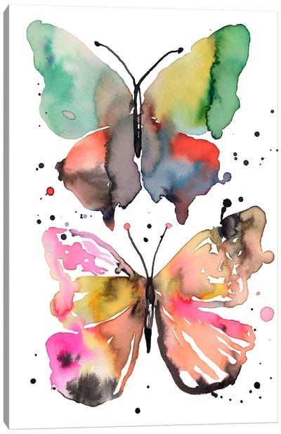 Watercolor Ink Artistic Butterflies Canvas Art Print - Ninola Design