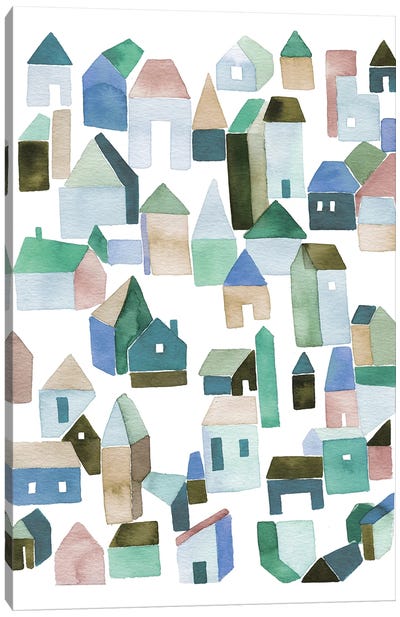 Town Houses Blue Canvas Art Print - Ninola Design