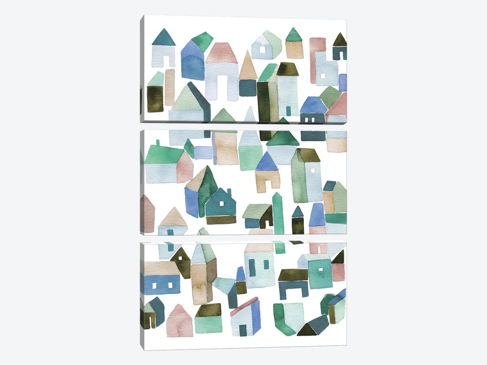 Town Houses Blue by Ninola Design 3-piece Canvas Art
