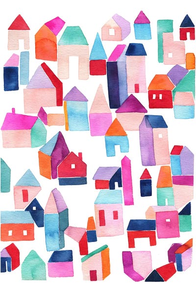 Town Houses Red by Ninola Design framed canvas print