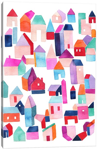 Town Houses Red Canvas Art Print - Ninola Design