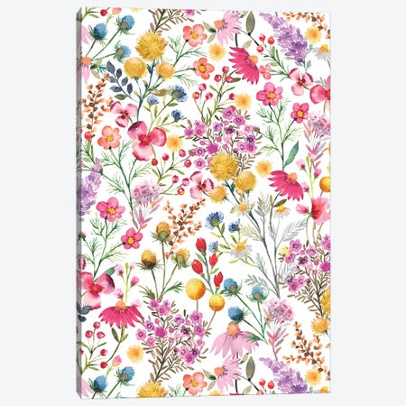 Whimsical Wild Botanical Cottage Flowers Canvas Print #NDE476} by Ninola Design Canvas Print