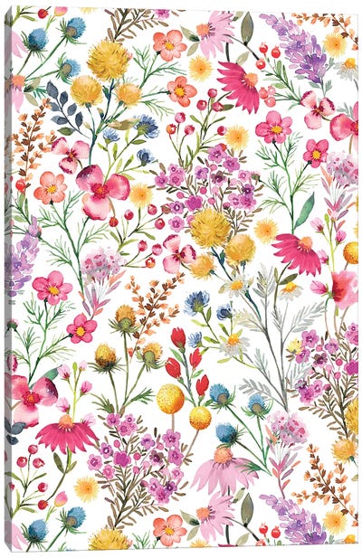 Whimsical Wild Botanical Cottage Flowers Canvas Art Print - Ninola Design