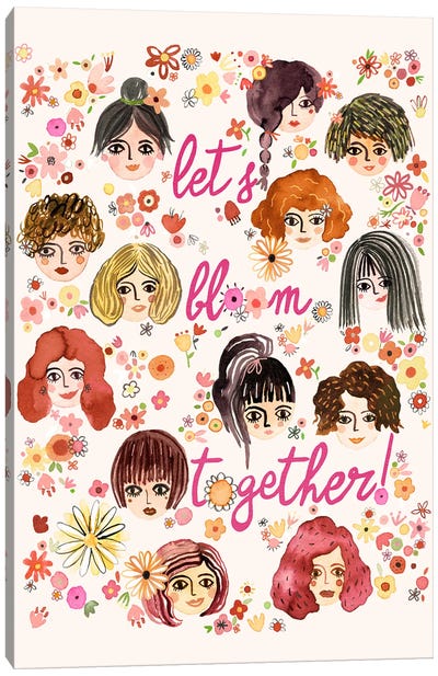 Women - Feminist - Let's Bloom Together Canvas Art Print - Ninola Design