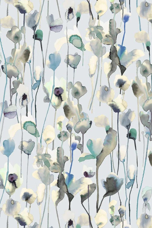 Abstract Flowers Neutral Blue