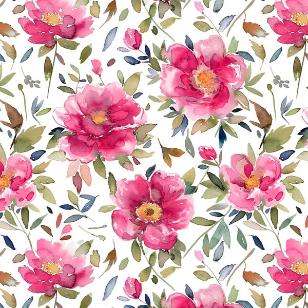 Floral & Botanical Patterns: Love Pink Floral Peonies Magenta by Ninola Design