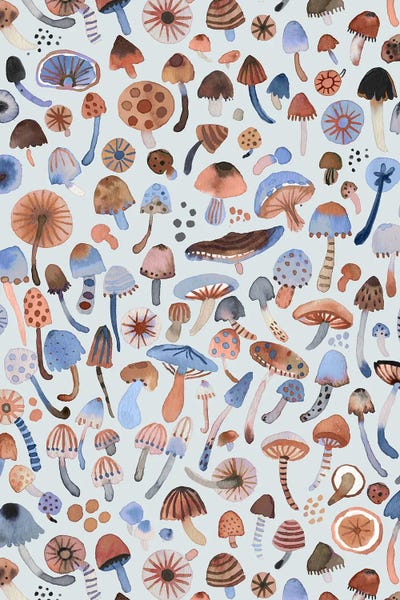 Ninola Design: Mushrooms Blue by Ninola Design