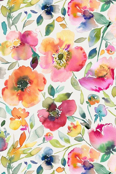 Psychedelic Watercolor Poppies Pink by Ninola Design canvas print