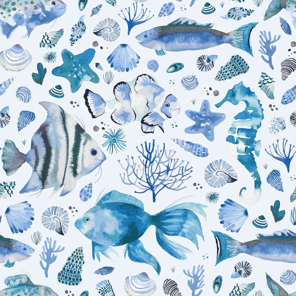 Ninola Design: Sea Marine Coastal Fishes Aqua Blue by Ninola Design