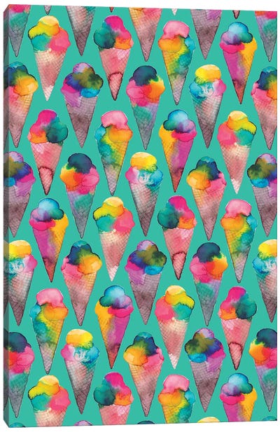 Ice Cream Cones Green Canvas Art Print - Ninola Design