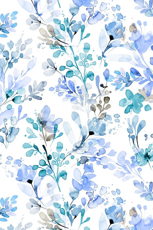 Watercolor Wild Herbs Blue