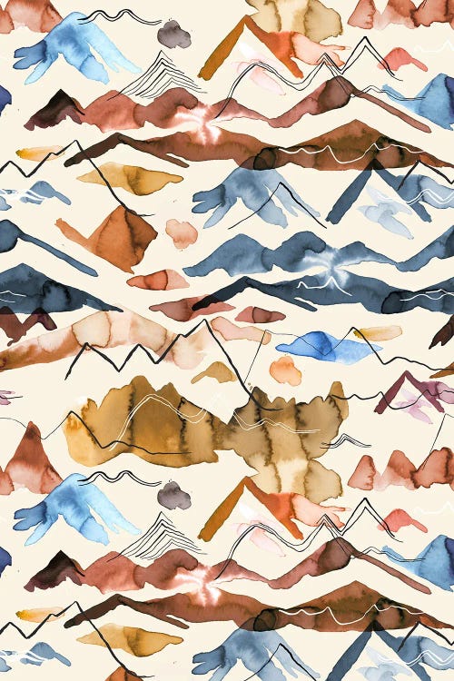 Western Landscape Mountains Watercolor Blue