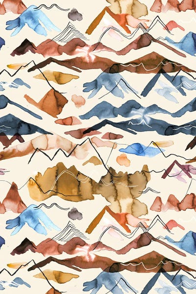 Western Décor: Western Landscape Mountains Watercolor Blue by Ninola Design