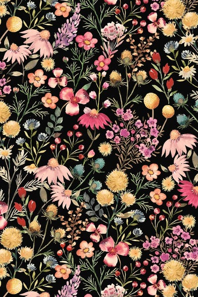 Floral & Botanical Patterns: Delicate Dark Floral Botanical Multicolored by Ninola Design