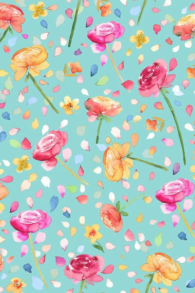 Floral & Botanical Patterns: Flowers Roses Aquamarine by Ninola Design