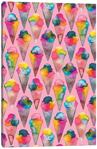 Ice Cream Cones Pink Canvas Art Print - Ice Cream & Popsicle Art