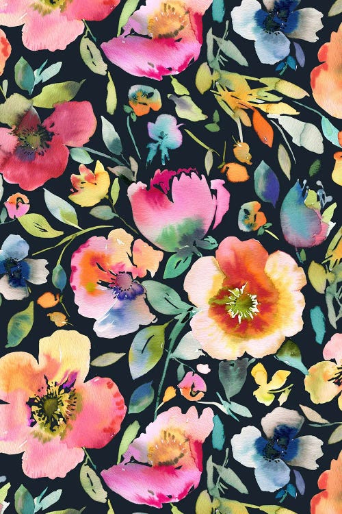 Psychedelic Poppies Dark Floral by Ninola Design wall art