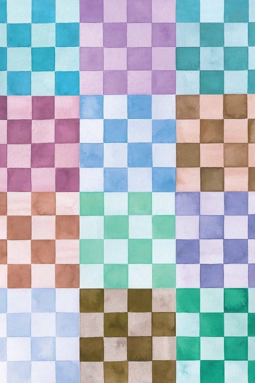 Modern Checkerboard Geometric Squares Blue