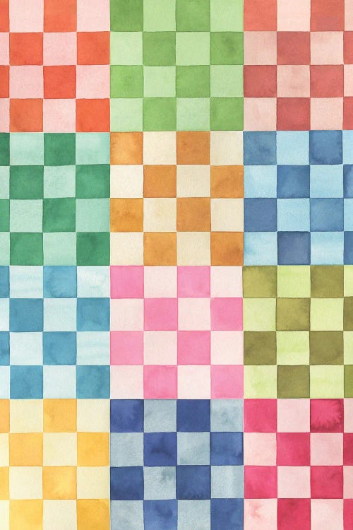 Modern Checkerboard Geometric Squares Colorful Red