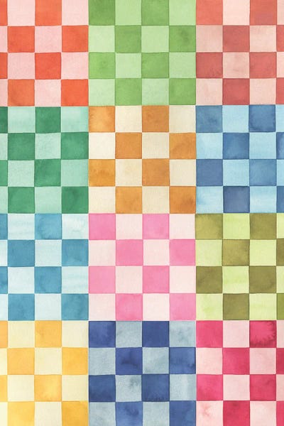 Ninola Design: Modern Checkerboard Geometric Squares Colorful Red by Ninola Design