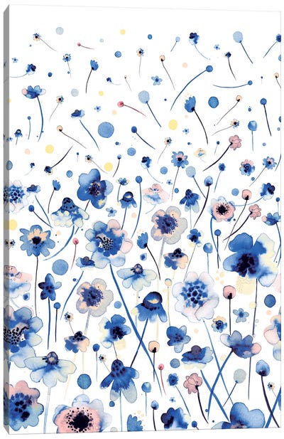Ink Flowers Blue Canvas Art Print - Ninola Design