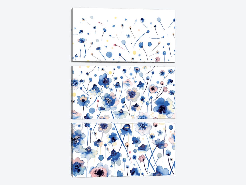 Ink Flowers Blue by Ninola Design 3-piece Canvas Wall Art